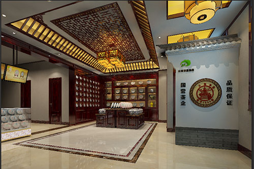 五龙口镇古朴典雅的中式茶叶店大堂设计效果图