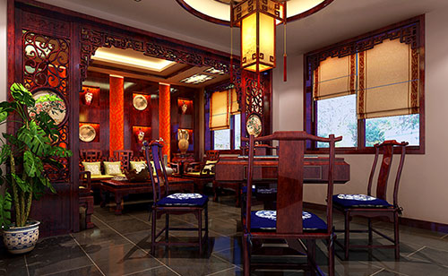 五龙口镇古典中式风格茶楼包间设计装修效果图